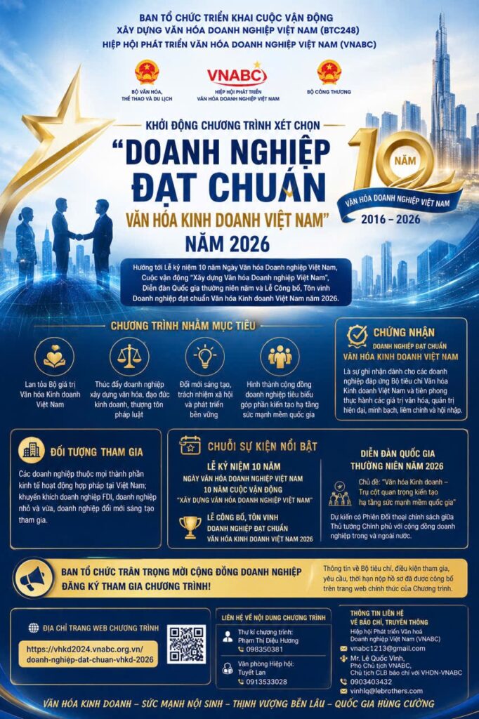 [Chương trình xét chọn “Doanh nghiệp đạt chuẩn văn hóa kinh doanh Việt Nam” năm 2026
